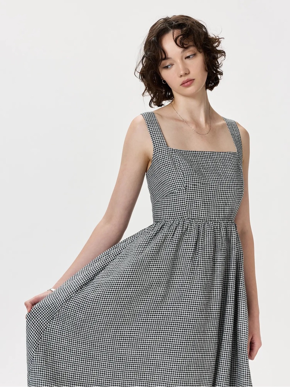 Quince 100% European Linen Fit & Flare Midi Dress Size S in Classic Mini Gingham - Picture 4 of 8